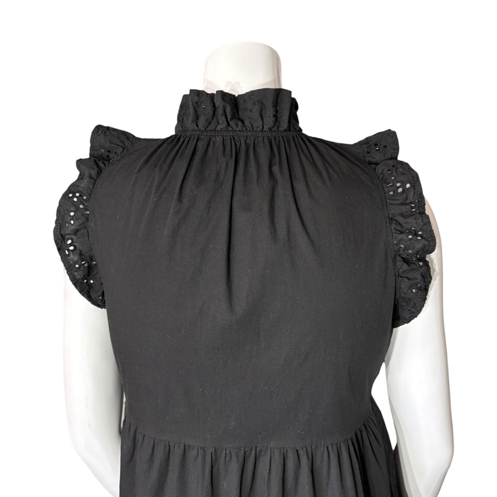 Valentina Naldi Made in Italy Black Cotton Tiered Dress Ruffle Eyelet Sleeves, M - Picture 10 of 13